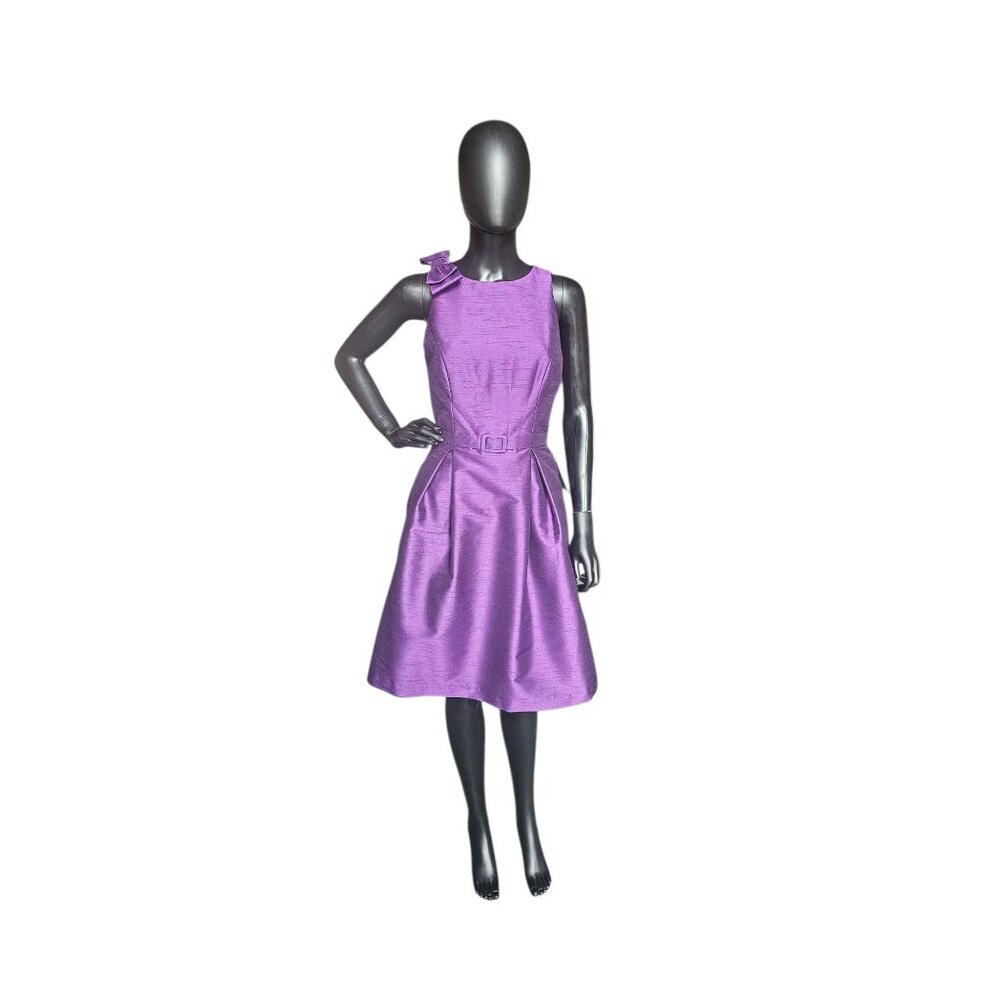Purple Shangtung High Neck Belted Cocktail/Party Dress NWOT - Alexia